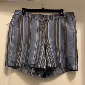 J. Jill Blue and Gray Striped Linen Blend Women's Shorts Size Medium